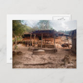 Rural Wooden Village Hut with Animals, Laos Briefkaart (Voorkant / Achterkant)