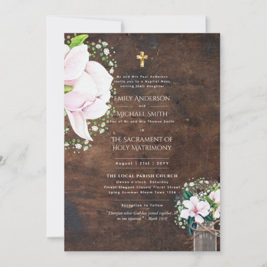 Rurale bloem katholieke huwelijksmis bruiloft kaart (Voorkant)