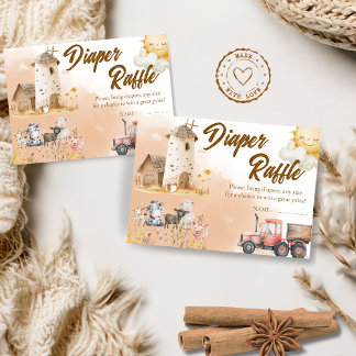 Rurale boerderijdier babyshower luierspel kaart