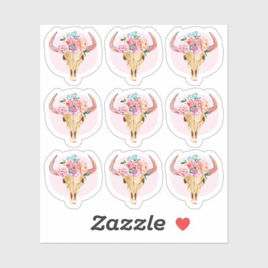 Rurale Boheemse Koeien Schedel Waterverf Planner B Sticker (Vel)