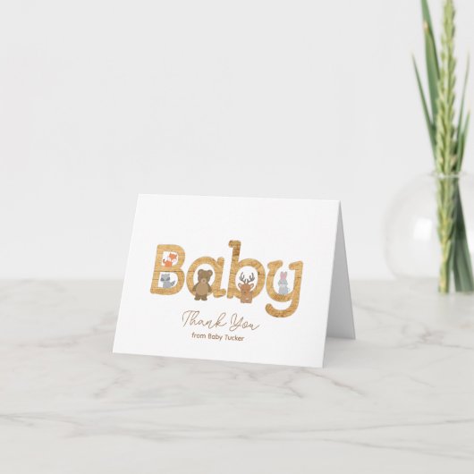 Rurale bosdieren babyshower bedankt kaart (Voorkant)