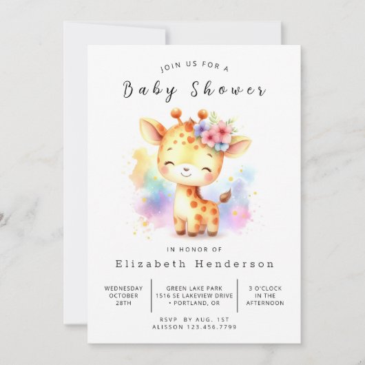 Rurale Giraffe Baby Shower Printables Kaart (Voorkant)