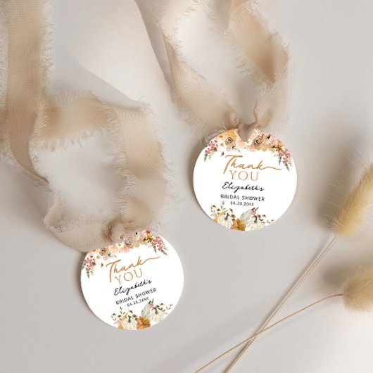 Rurale herfst bloemige pompoen bruiloft bruidsfees bedankjes labels