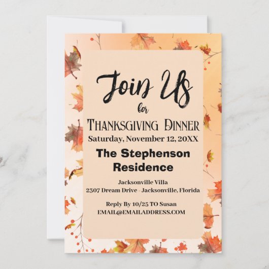 Rurale herfstblad thema Thanksgiving diner Kaart (Voorkant)