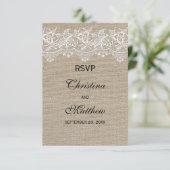 Rurale Jute en Kant Trouw RSVP Kaart (Staand voorkant)