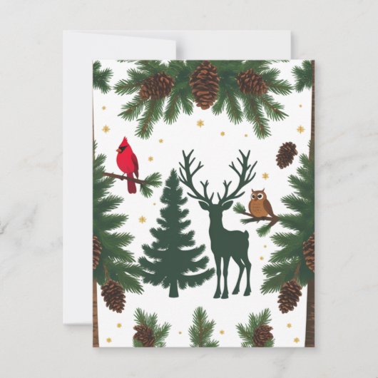 Rurale kerstkaart met bosdieren plat Holiday (Voorkant)