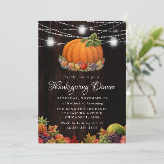 Rurale Pompoen & Fruit Thanksgiving-diner Kaart (Staand voorkant)