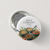 Rurale soep kookwedstrijd potluck feest waterverf ronde button 3,2 cm (Voorkant /achterkant)
