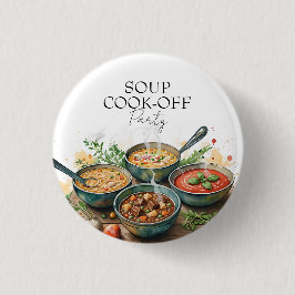 Rurale soep kookwedstrijd potluck feest waterverf ronde button 3,2 cm