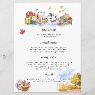 Rurale Waterverf Thanksgiving Menukaart
