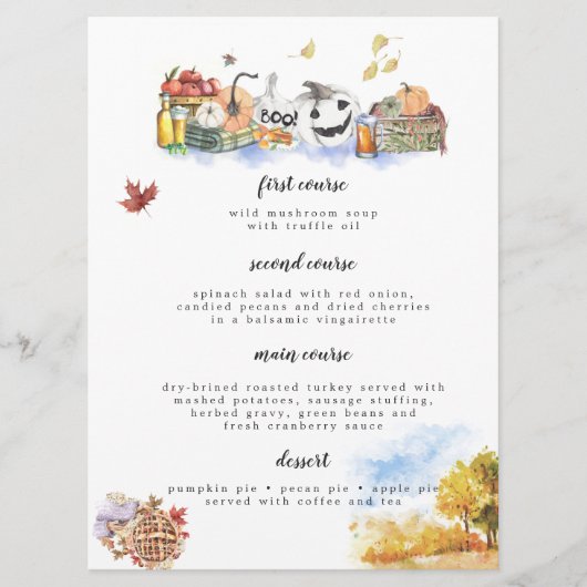 Rurale Waterverf Thanksgiving Menukaart (Voorkant)