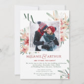 Rurale Winter Kerst Bloemstuk 2 Foto Bruiloft Save The Date (Voorkant)