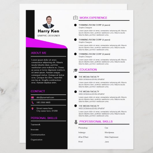 Rush Sorority Modern CV Sjabloon (Voorkant / Achterkant)