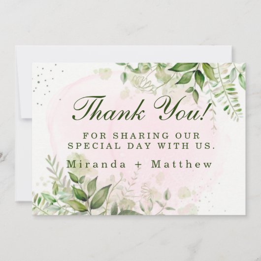 Rushige groene roze trouw- dankkaartjes kaart (Voorkant)