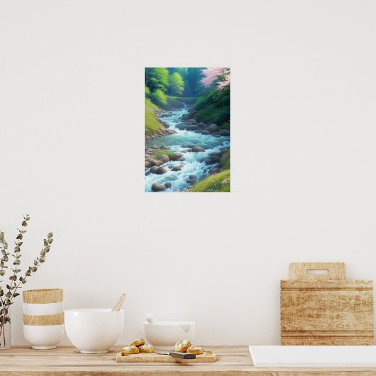 Rushing Mountain Stream Poster (Keuken)