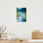 Rushing Stream in Green Field Poster (Keuken)
