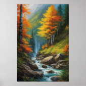 Rushing Stream in het levendige herfstbos Poster (Voorkant)