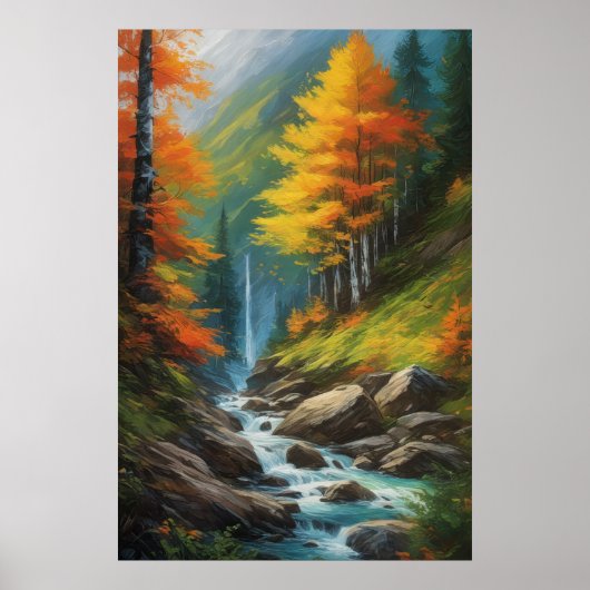 Rushing Stream in het levendige herfstbos Poster (Voorkant)