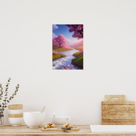 Rushing Waters en Blossoming Fields Poster (Keuken)