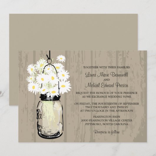 Rusic Brown Mason Jar Wild White Daisies Kaart (Voorkant / Achterkant)