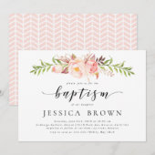 Rusic Floral, Waterverf Peony Baptism Kaart (Voorkant / Achterkant)