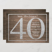 Rusic Surprise 40th Birthday Invitation Silver Kaart (Voorkant / Achterkant)