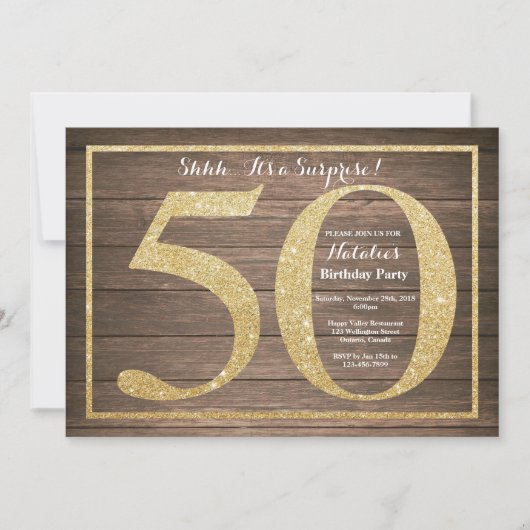 Rusic Surprise 50ste verjaardag uitnodiging goud (Voorkant)