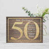 Rusic Surprise 50ste verjaardag uitnodiging goud (Staand voorkant)
