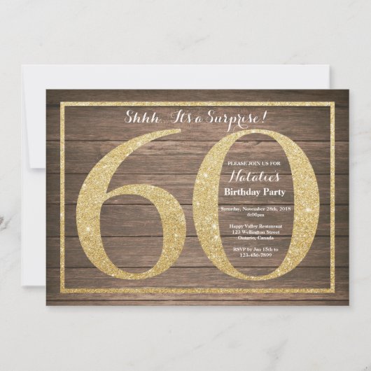 Rusic Surprise 60th Birthday Invitation Gold Kaart (Voorkant)