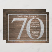 Rusic Surprise 70th Birthday Invitation Silver Kaart (Voorkant / Achterkant)