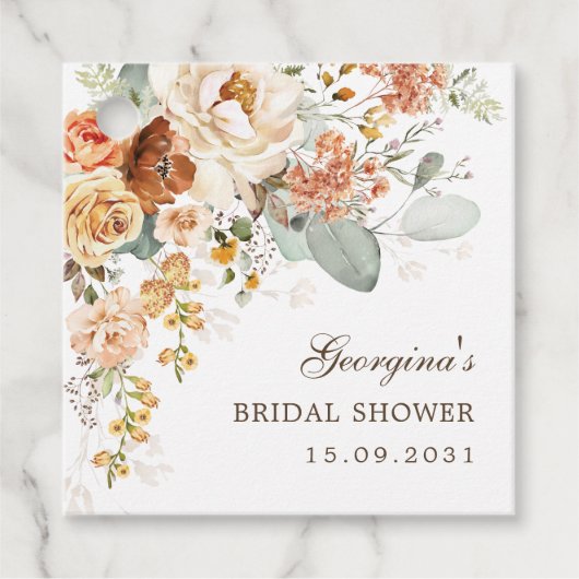 Rusitc Boho Terracotta Bloemen Bruidsdouche Bedankjes Labels (Voorkant)