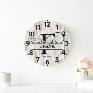 Rusitc Houten Achtergrond F Monogram Grote Klok