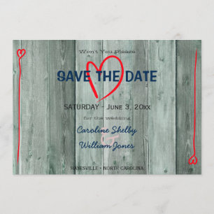 Rusitc Red Heart en Wood Save the Date