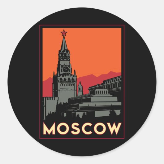 rusland kremlin art deco retro ronde sticker (Voorkant)