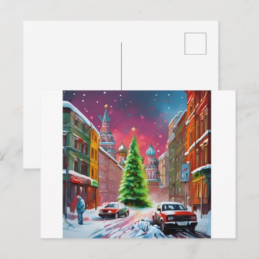 Rusland, Moskou, Winter Kerst Briefkaart 010 (Voorkant / Achterkant)