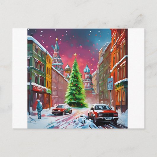 Rusland, Moskou, Winter Kerst Briefkaart 010 (Voorkant)