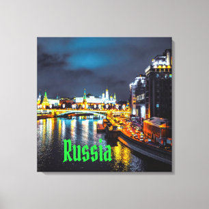 Rusland of de Russische Federatie Moskou 's nachts Canvas Afdruk