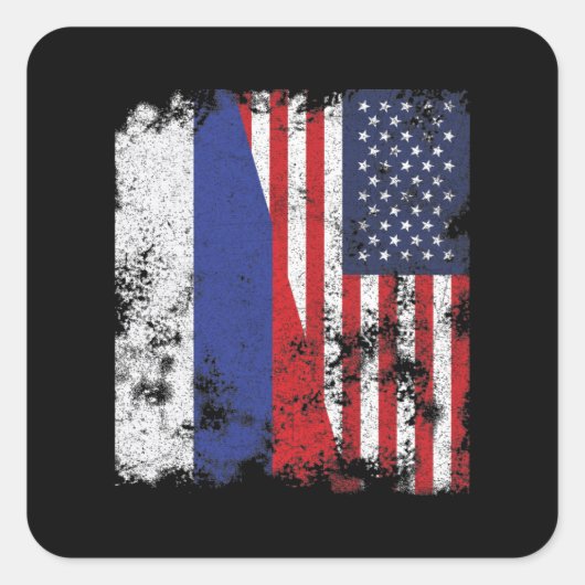 Rusland Verenigde Staten vlag - half Amerikaans Vierkante Sticker (Voorkant)