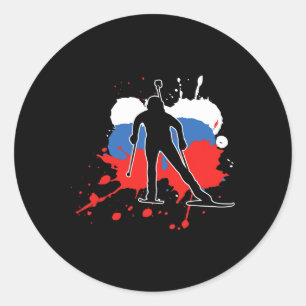 Rusland Vlag Biatlonist - Russische Biatlon Ronde Sticker