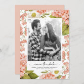 Ruso waterverf hydrangea's perzik foto save the date (Voorkant / Achterkant)