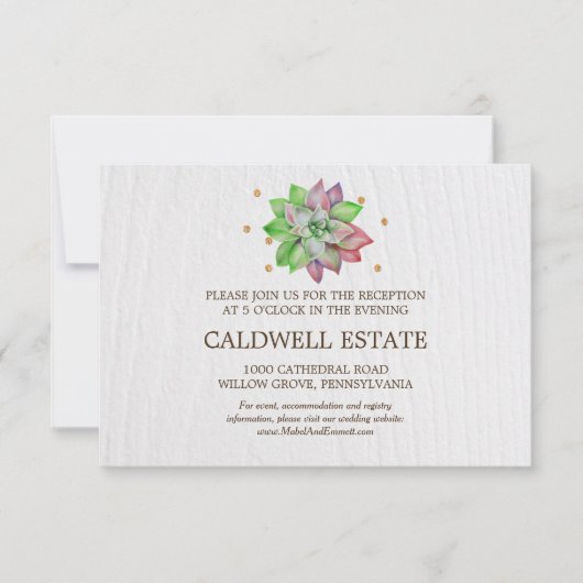 Russebloemige Succulenten Bruiloftsreceptie Bijlag Kaart (Voorkant)