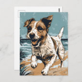 Russel-terrier aan het strand briefkaart (Voorkant / Achterkant)