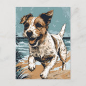 Russel-terrier aan het strand briefkaart (Voorkant)