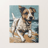 Russel-terrier aan het strand legpuzzel (Verticaal)