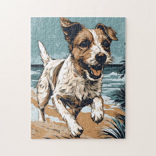 Russel-terrier aan het strand legpuzzel (Verticaal)
