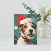 Russel Terrier Kerstborstel schilderen kunstwerk Briefkaart (Staand voorkant)