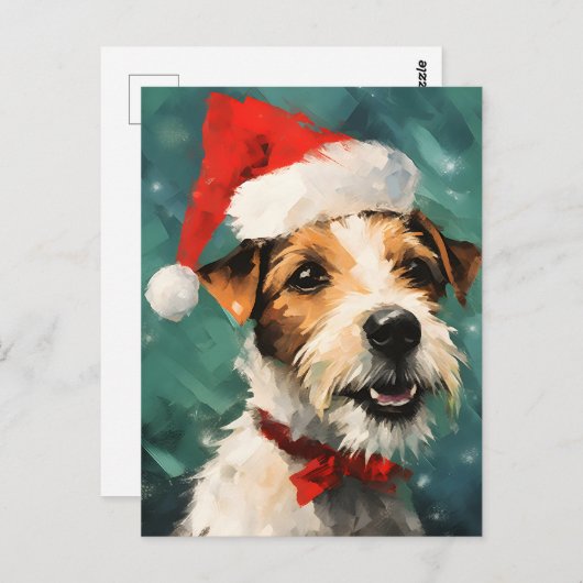 Russel Terrier Kerstborstel schilderen kunstwerk Briefkaart (Voorkant / Achterkant)