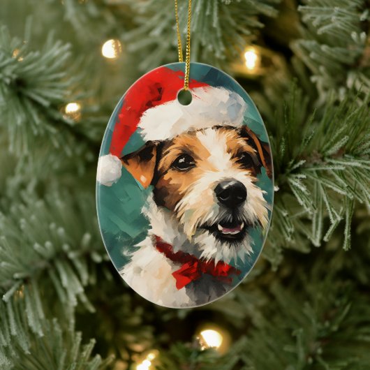 Russel Terrier Kerstborstel schilderen kunstwerk Keramisch Ornament (Boom)