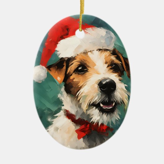 Russel Terrier Kerstborstel schilderen kunstwerk Keramisch Ornament (Voorkant)