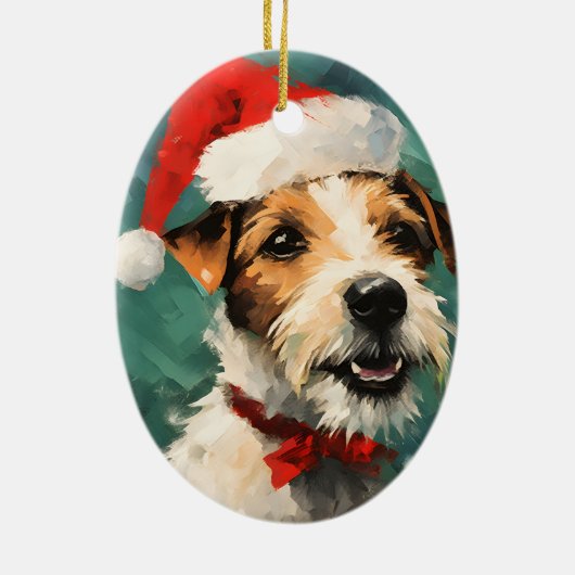 Russel Terrier Kerstborstel schilderen kunstwerk Keramisch Ornament (Achterkant)
